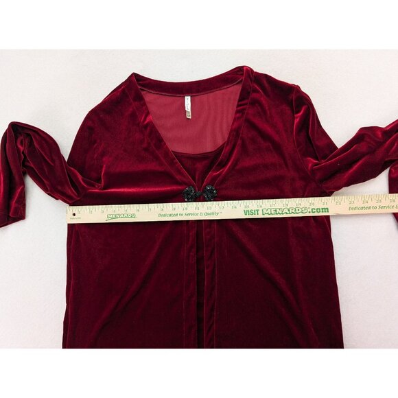 White Stag Women's Top Size XL Red Velour Velvet Textured 2-For Goth Romantic - Picture 8 of 16